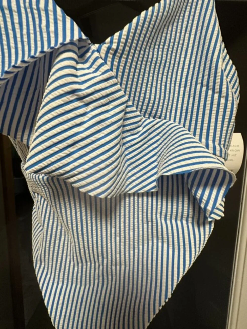 Cacique No Wire Ruffle Front One Piece Swimsuit in Blue & White Seesucker